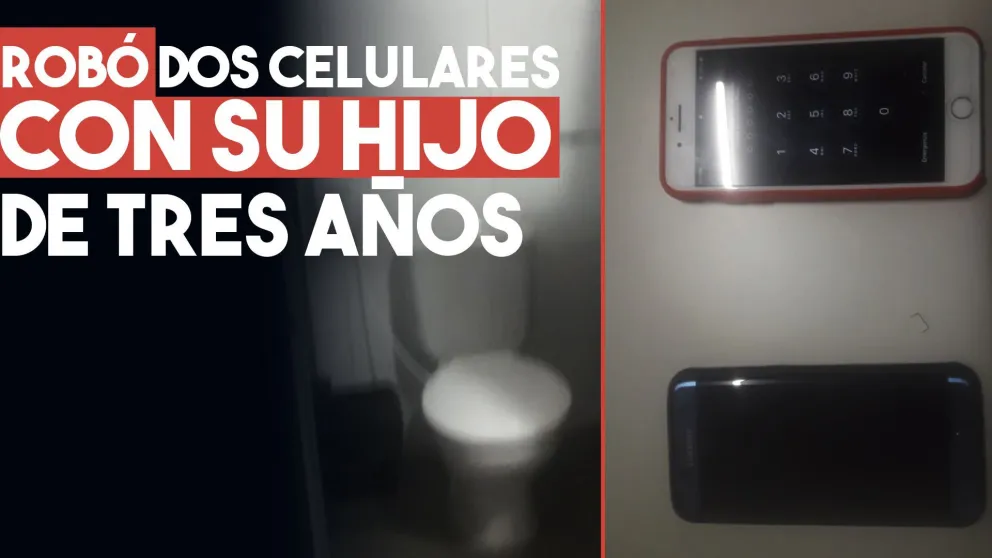 Robó dos celulares con su hijo de tres años