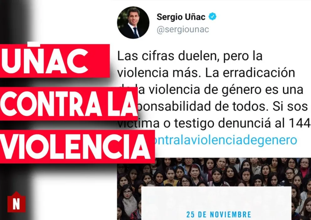 Con un twitt Uñac conmemoró el Día de la No violencia de género