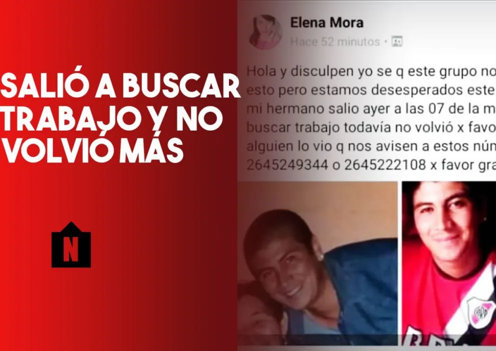 Buscan desesperadamente a un joven que fue a buscar trabajo y no regresó