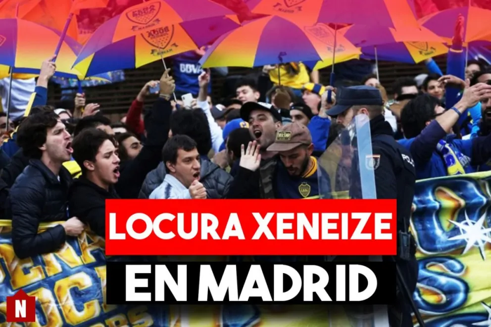 Banderazo xeneize en Madrid antes de la Superfinal