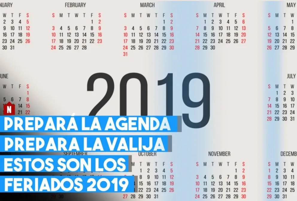 Estos serán los feriados de 2019