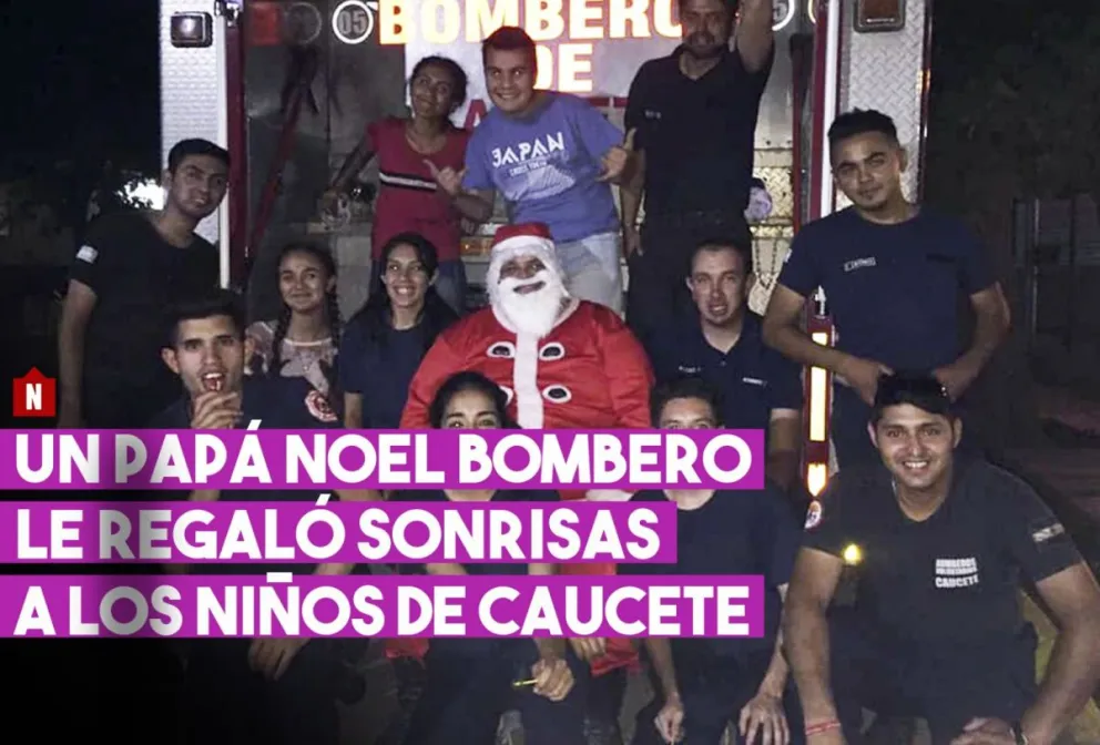 El bombero Papá Noel le regaló sonrisas a los niños