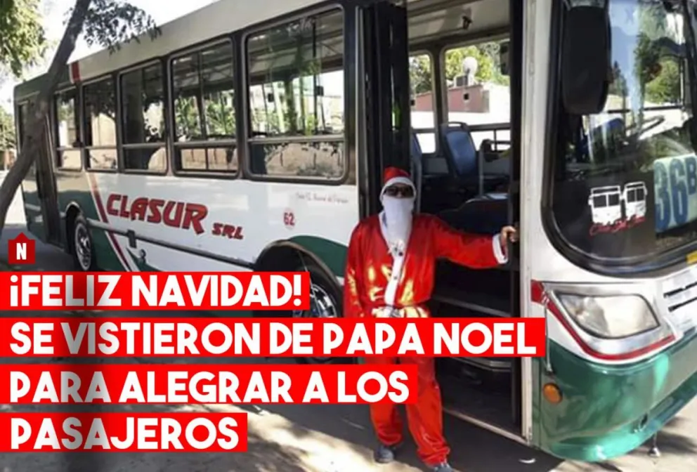 Choferes se vistieron de Papá Noel para saludar a los pasajeros