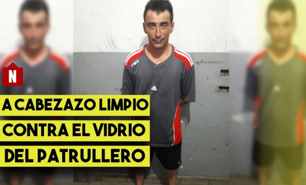 Lo detuvieron y rompio un vidrio del patrullero a los cabezazos