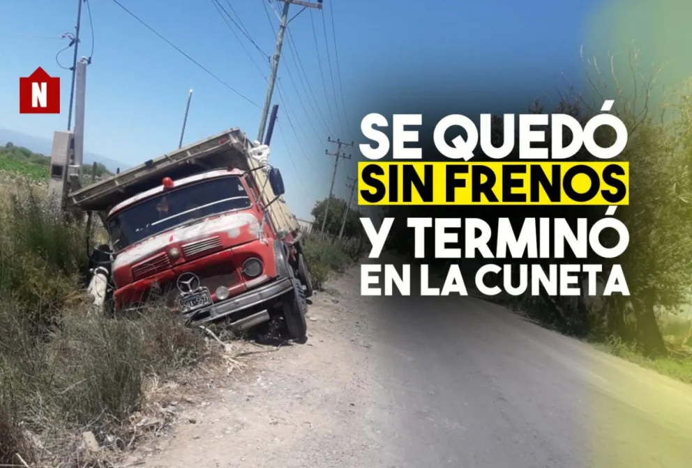 Se quedó sin frenos y terminó en la cuneta