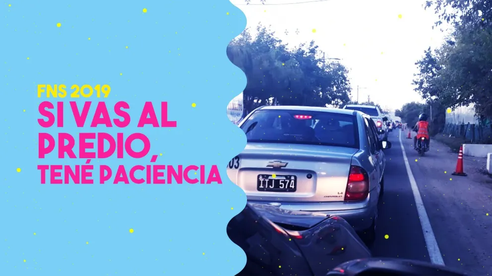 Interminable la fila de autos para llegar al predio