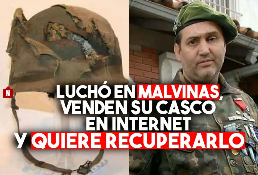 En internet venden el casco que le salvó la vida a un soldado en Malvinas y él quiere recuperarlo