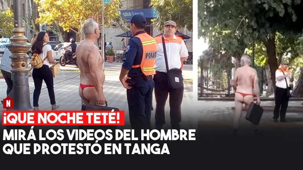Mirá los videos del hombre protestando en tanga en la Plaza 25 de Mayo