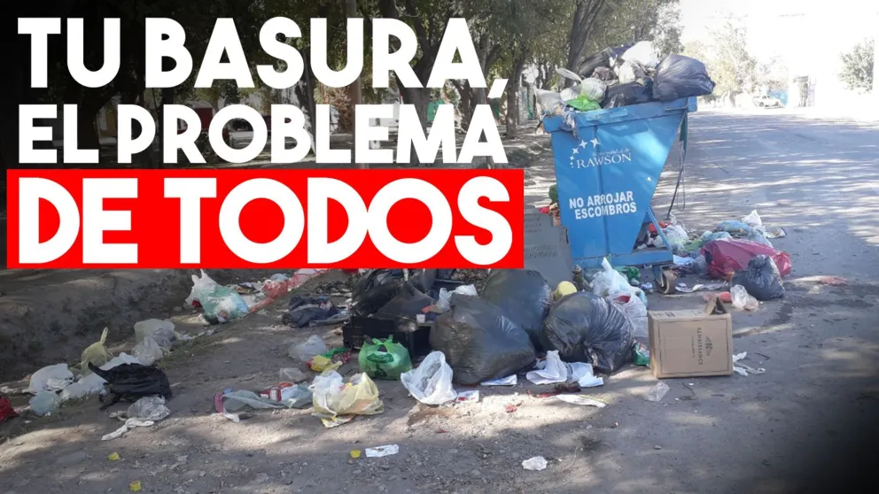 Tras dos días sin recolección, así lucen los contenedores de residuos en Rawson
