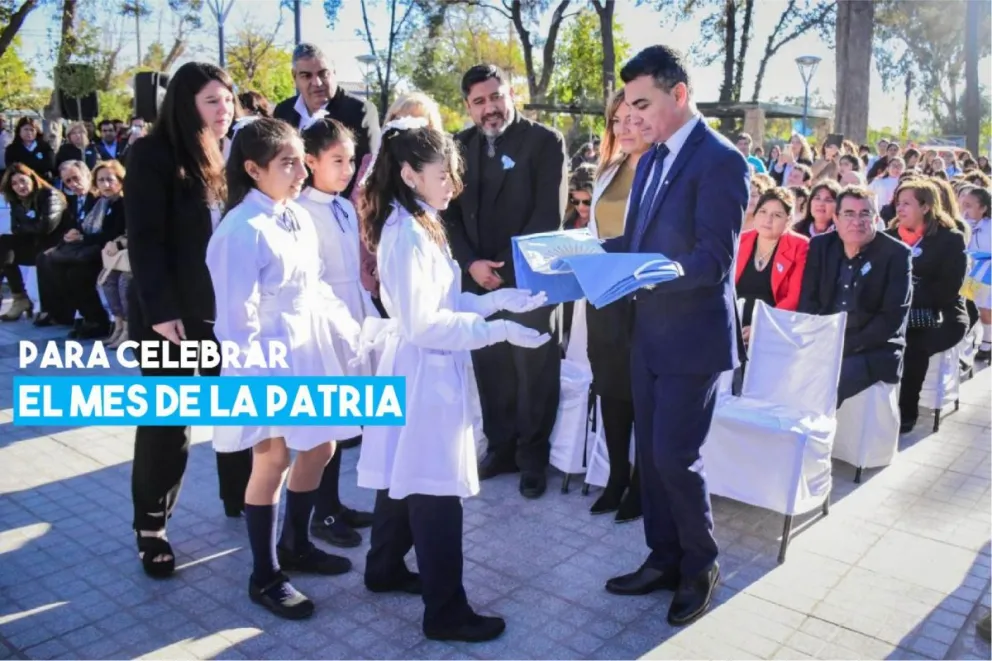 Más de 50 instituciones educativas de Chimbas recibieron banderas de ceremonia