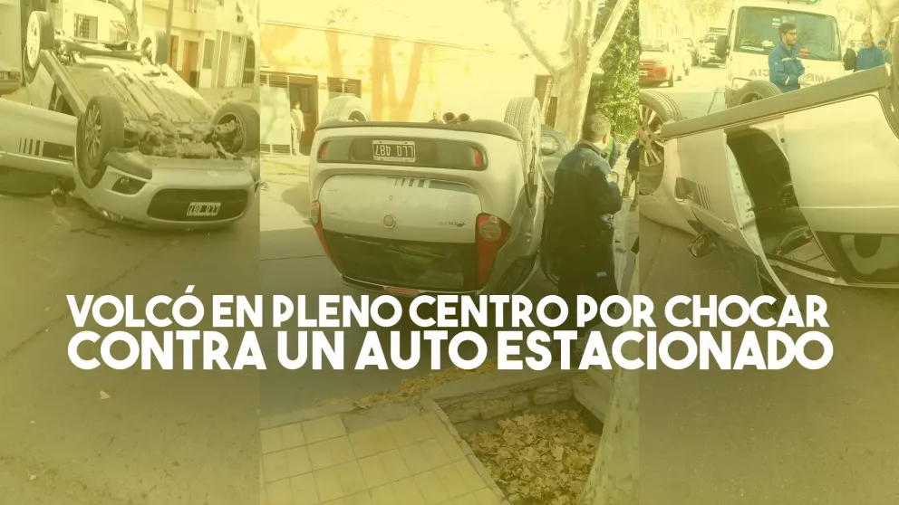 Volcó por chocar contra una camioneta que estaba estacionada