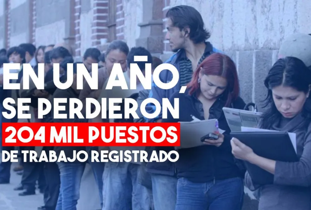 En los últimos 12 meses se perdieron 204.000 puestos de trabajo registrados