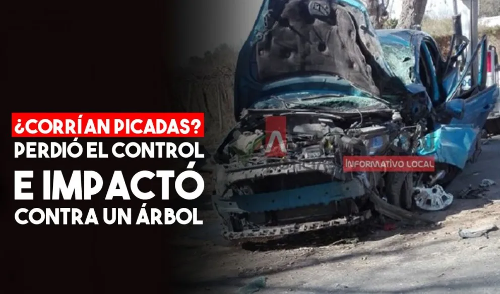 Albardón: perdió el control del auto e impactó a gran velocidad contra un árbol
