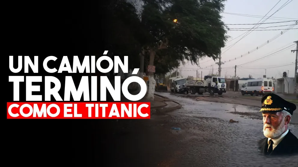 Se hundió el pavimento y quedó "atascado"
