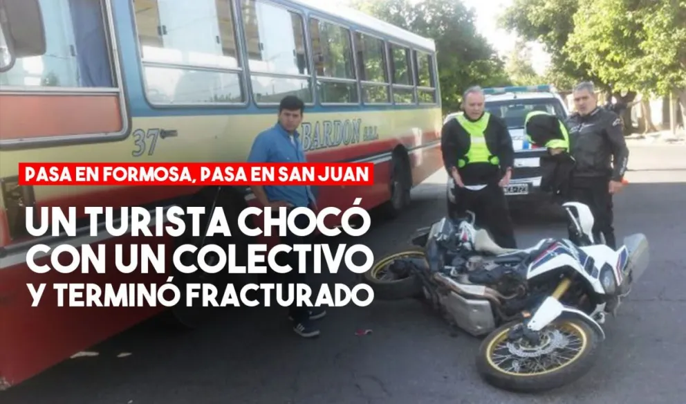 Un turista de Formosa que llegó por el Superbike chocó con un colectivo y terminó fracturado