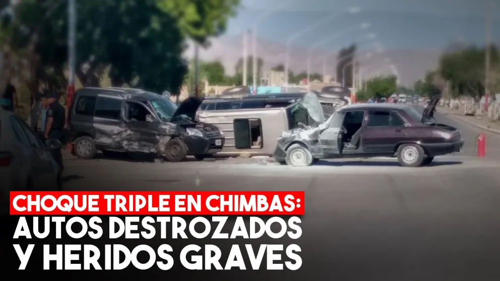 Choque múltiple en Chimbas: un auto incendiado y varios heridos