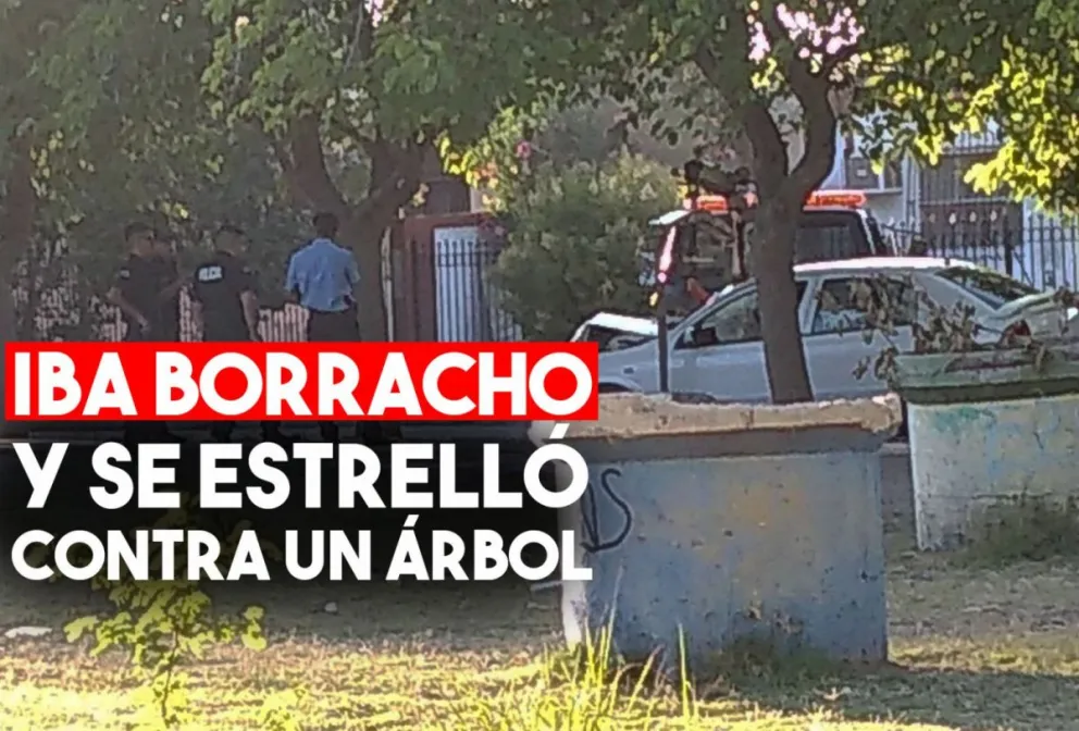 Ebrio perdió el control del auto y chocó contra un árbol
