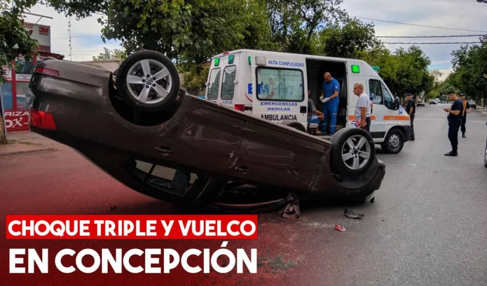 Choque y vuelco en Concepción: un hombre fue trasladado al hospital Rawson