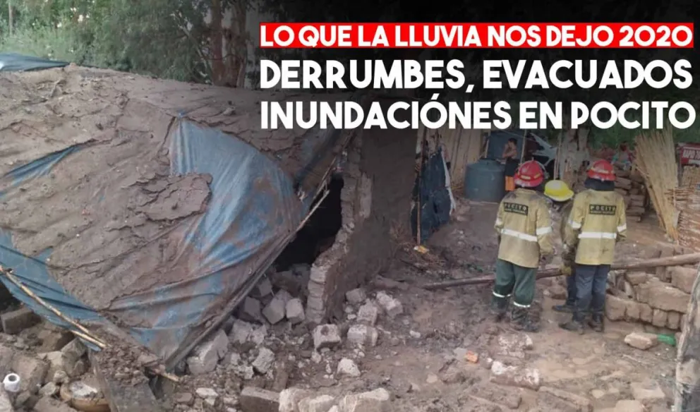 Derrumbes, evacuados e inundación en Pocito