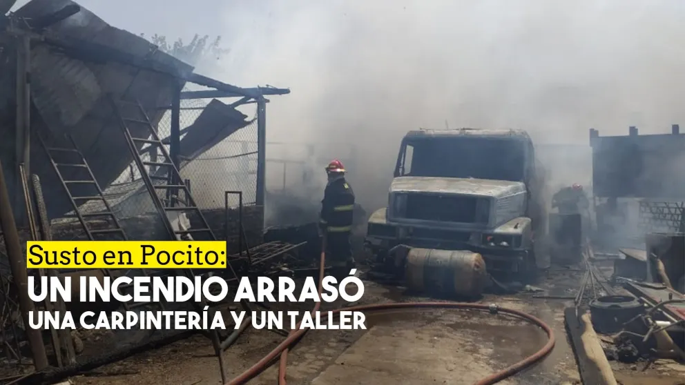 Grave incendio en Pocito: se incendió una carpintería y explotó un camión