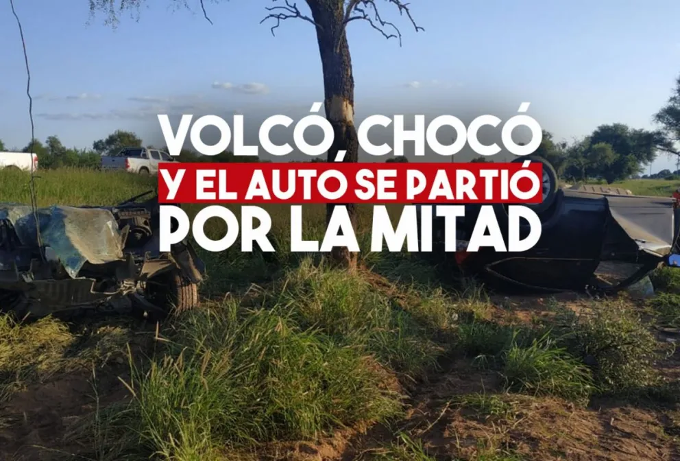 Se quedó dormida, volcó, chocó contra un árbol y el auto se partió al medio