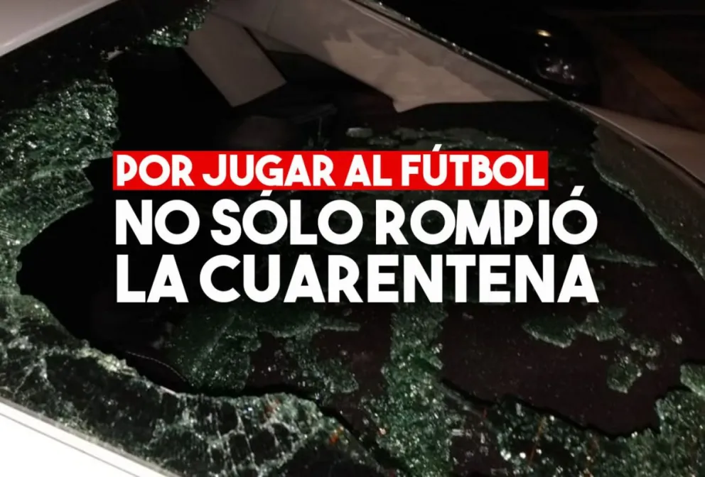 Rompió la cuarentena para jugar al fútbol con amigos y destruyó el vidrio de un patrullero