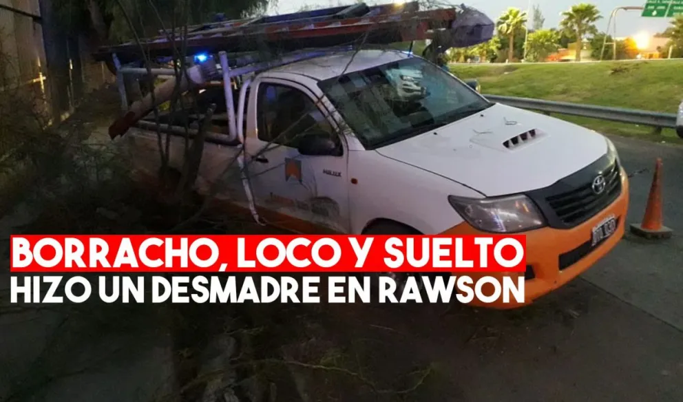 Borracho, robó una camioneta de Energía San Juan y causó estragos