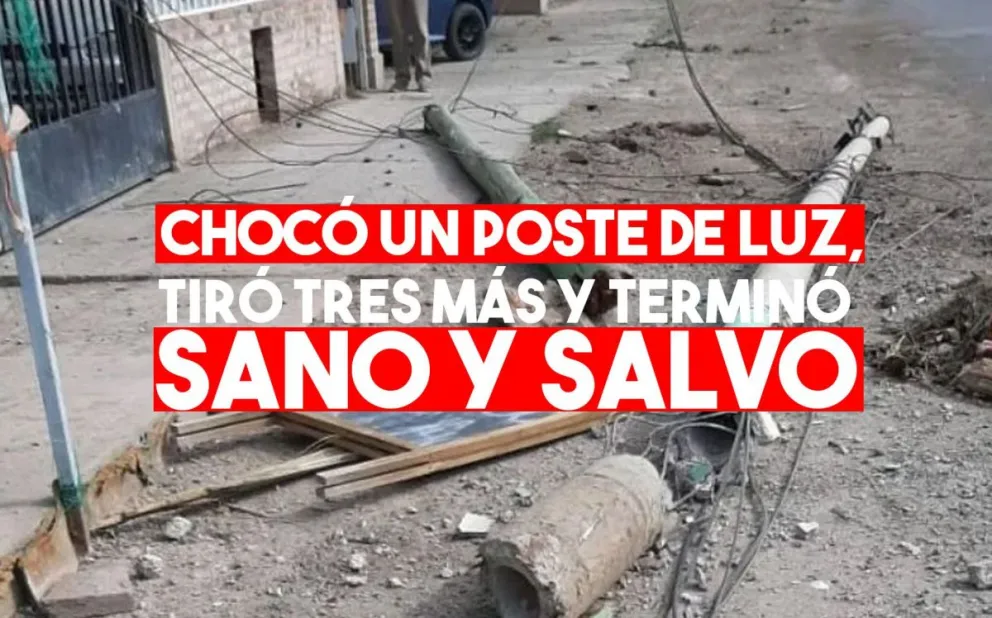Tiró tres postes de luz con su auto y terminó sano y salvo