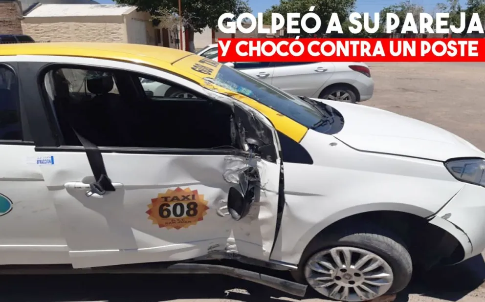 Remisero conducía y golpeaba a su mujer: terminó chocando contra un pilar