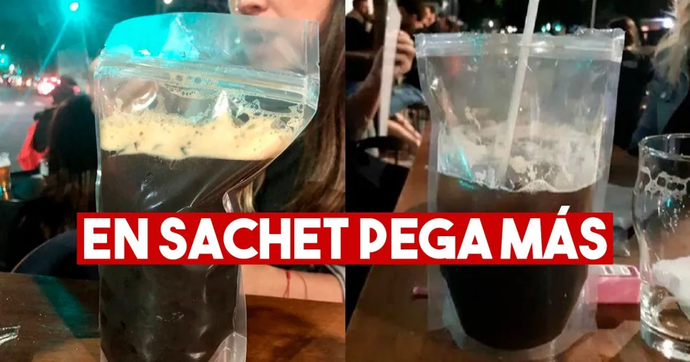 Sirvieron fernet con Coca en bolsas de plástico y estallaron los memes