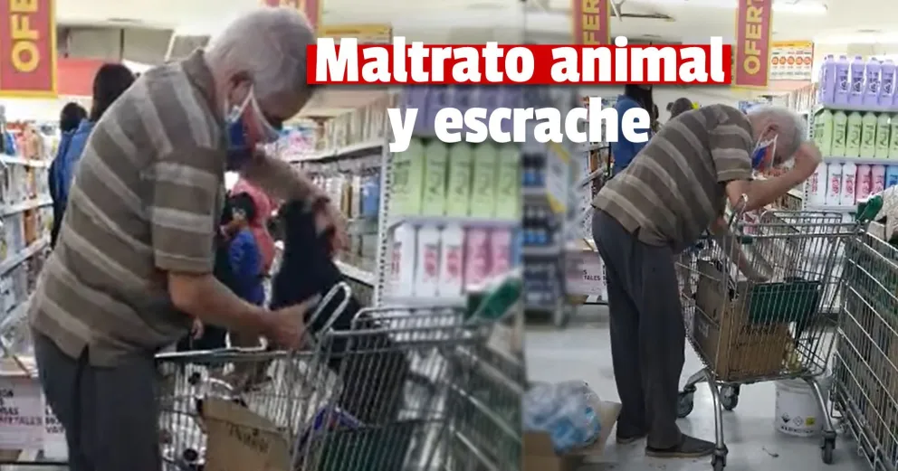 Grabaron a un anciano mientras maltrataba a un perro en un supermercado