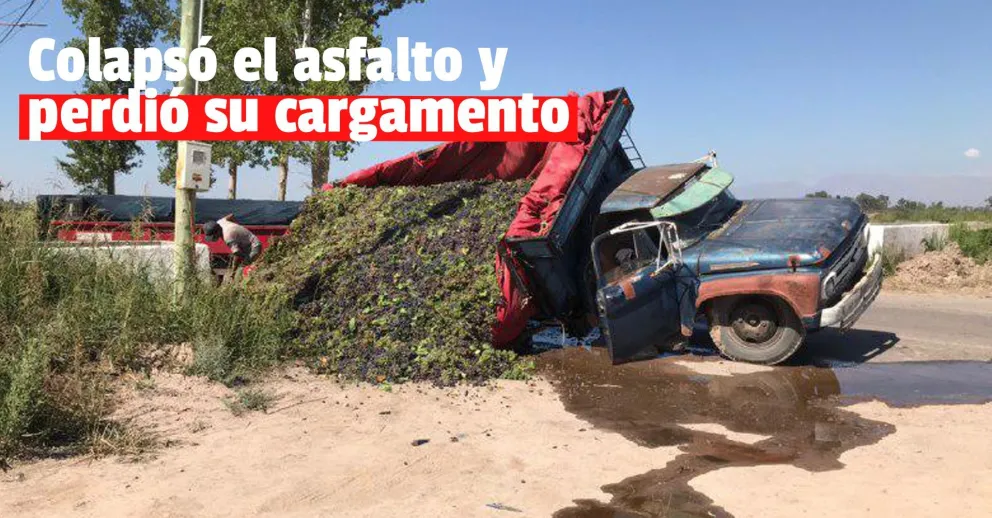 Un camión volcó en San Martín al hundirse en el pavimento