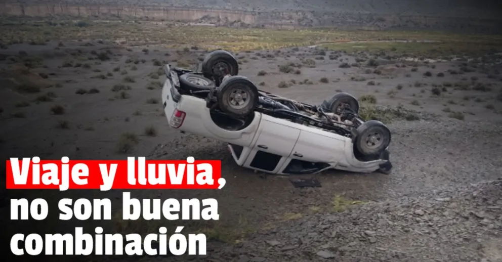Por la lluvia, perdió el control de la camioneta y se dio vuelta