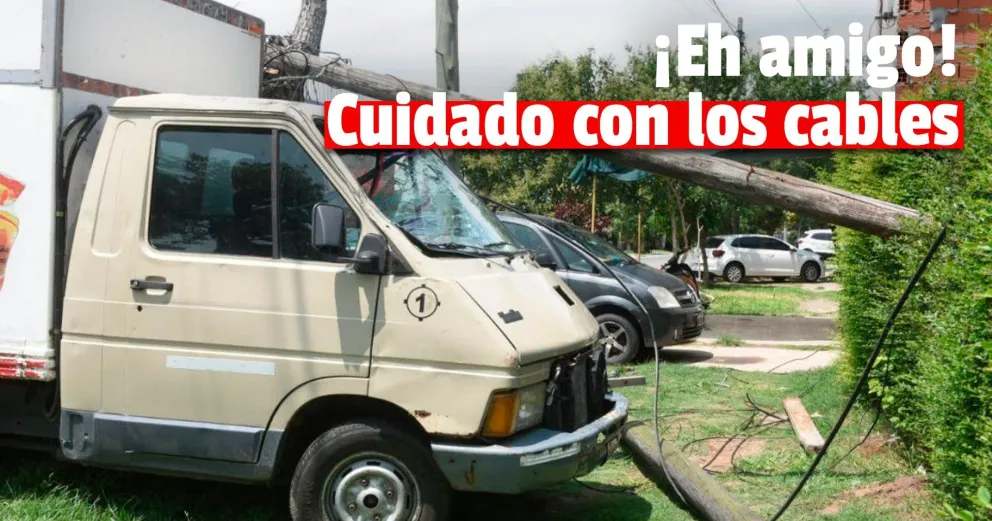 Tiró el tendido eléctrico y causó daños a un auto