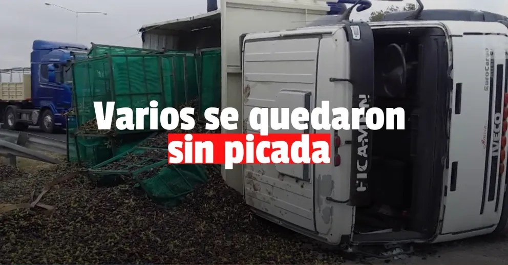 Volcó un camión que transportaba aceitunas a San Martín, no hay heridos