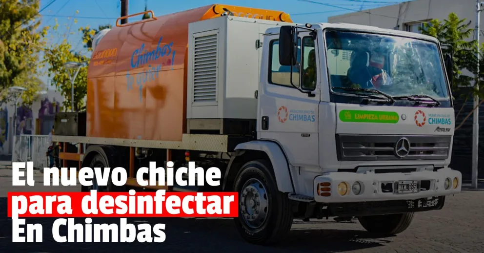 Chimbas innovó con un camión único en la provincia para desinfectar