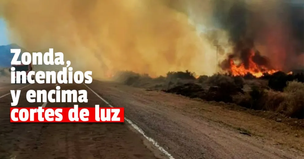 El viento Zonda desató un importante incendio al norte de Niquivil y hay cortes de luz 