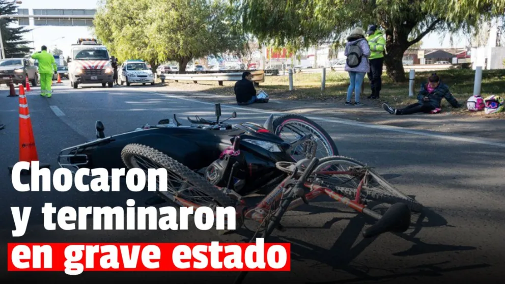 Una moto chocó a una bicicleta y los conductores quedaron en grave estado